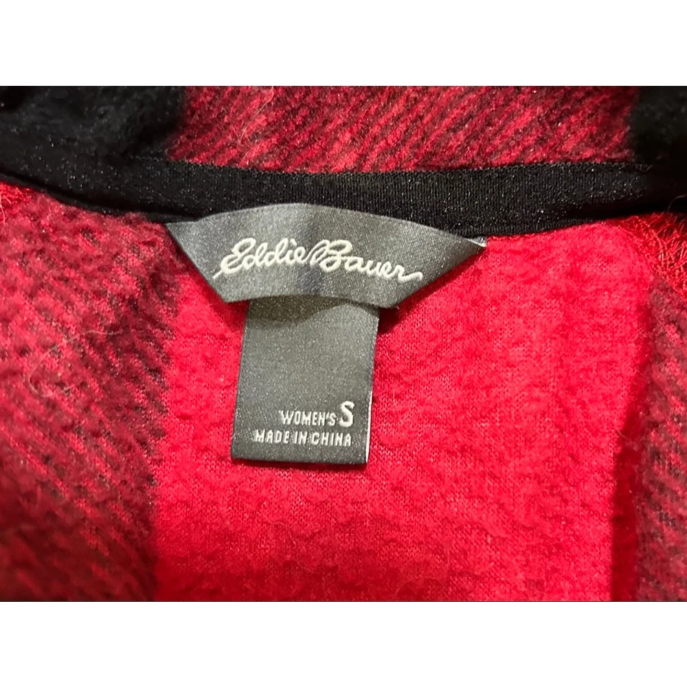 Eddie Bauer Red Black Plaid Fleece Quarter-Zip Sweatshirt S - Picture 4 of 5